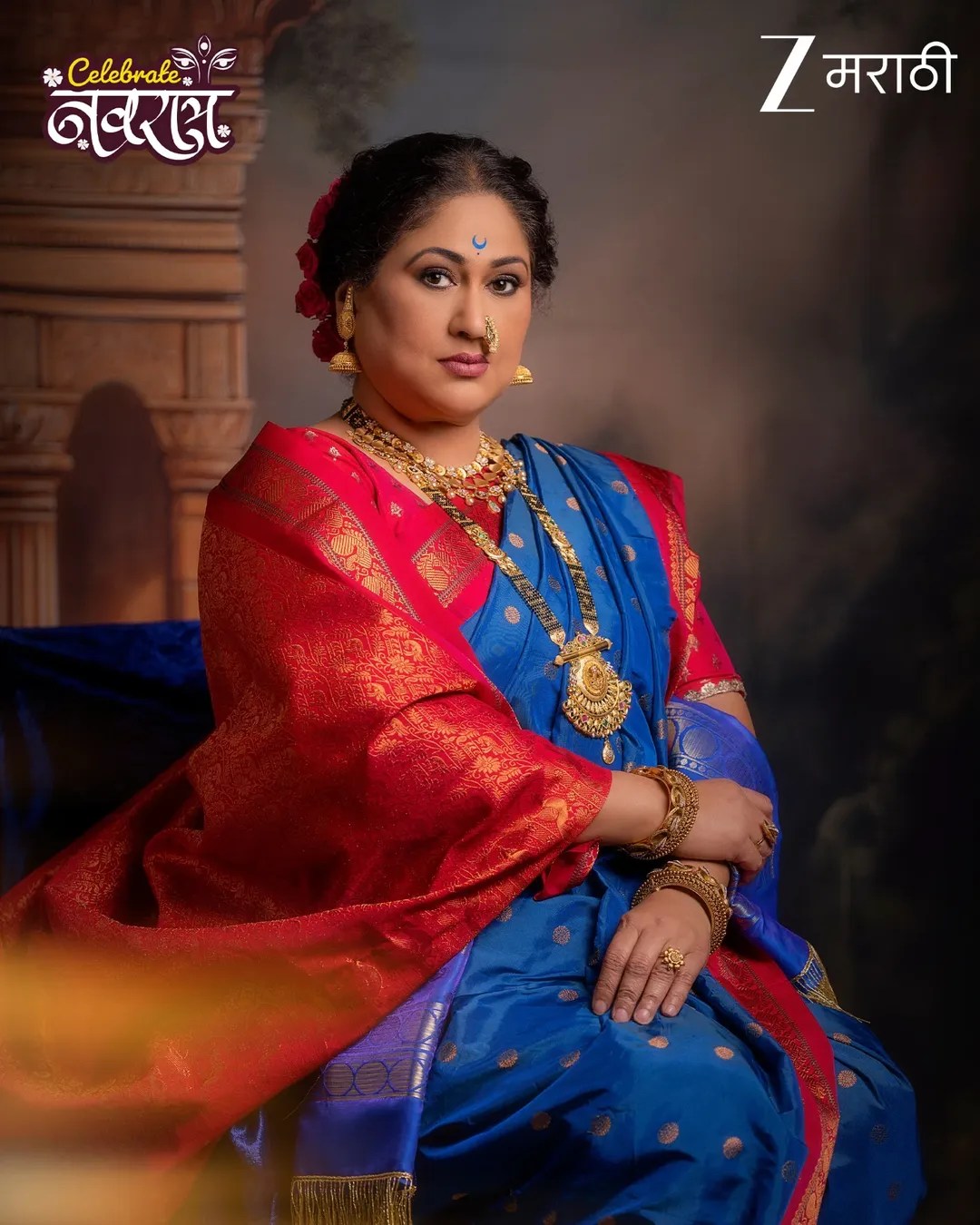 Harshada Khanvilkar Blue Nauvari Saree