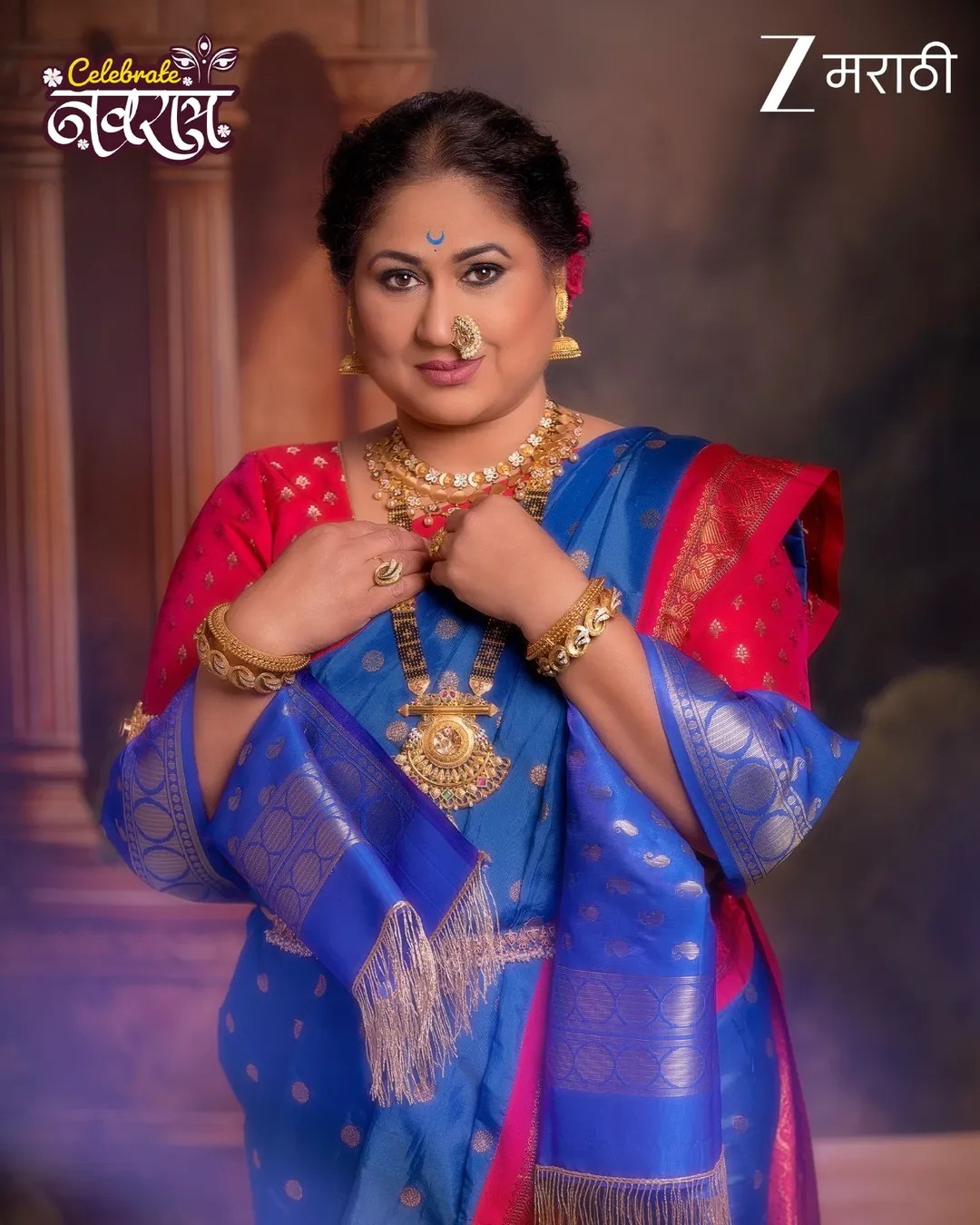 Harshada Khanvilkar Blue Nauvari Saree