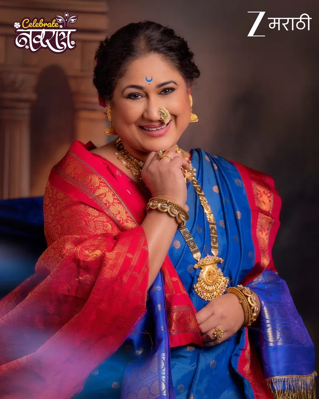 Harshada Khanvilkar Blue Nauvari Saree