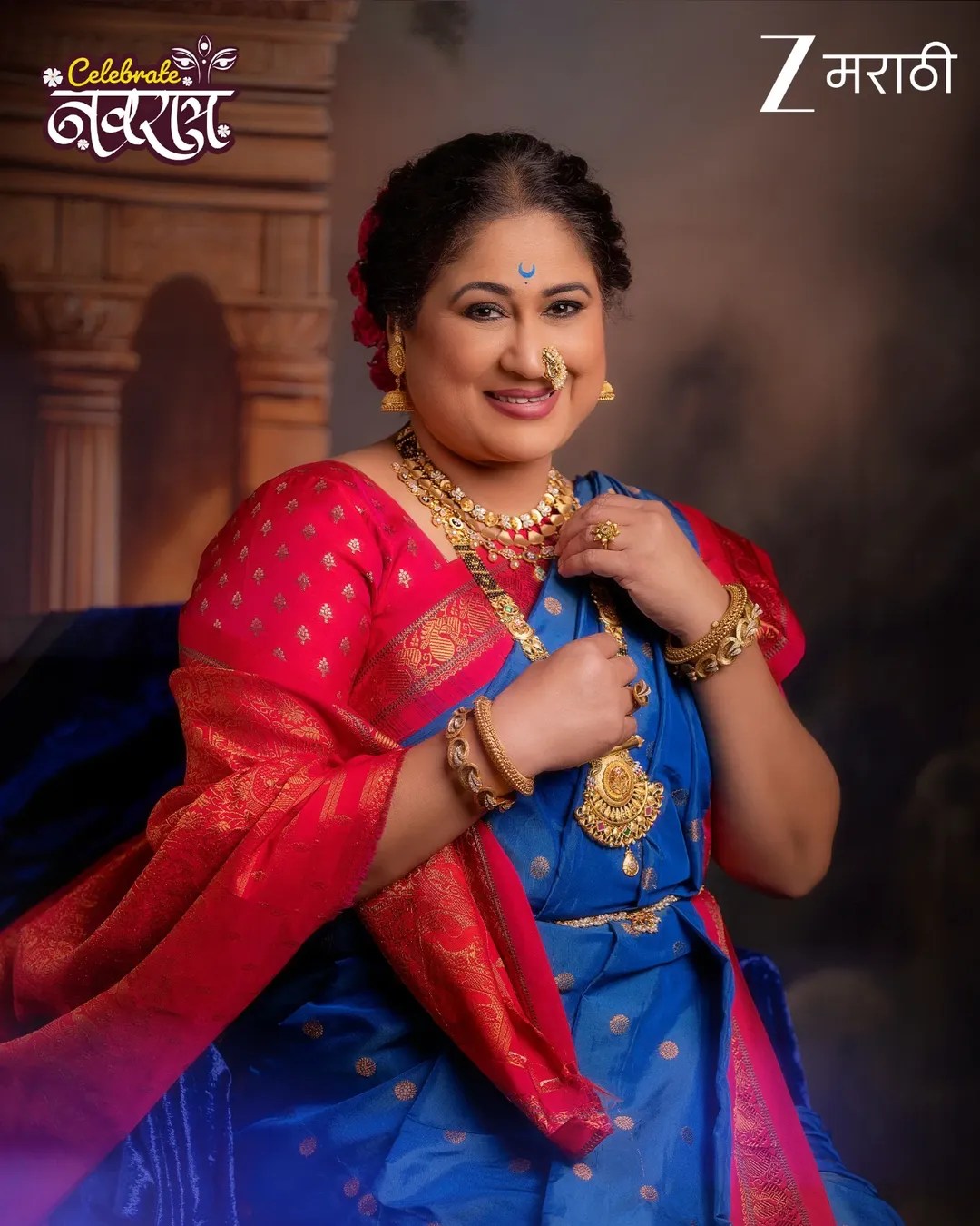 Harshada Khanvilkar Blue Nauvari Saree