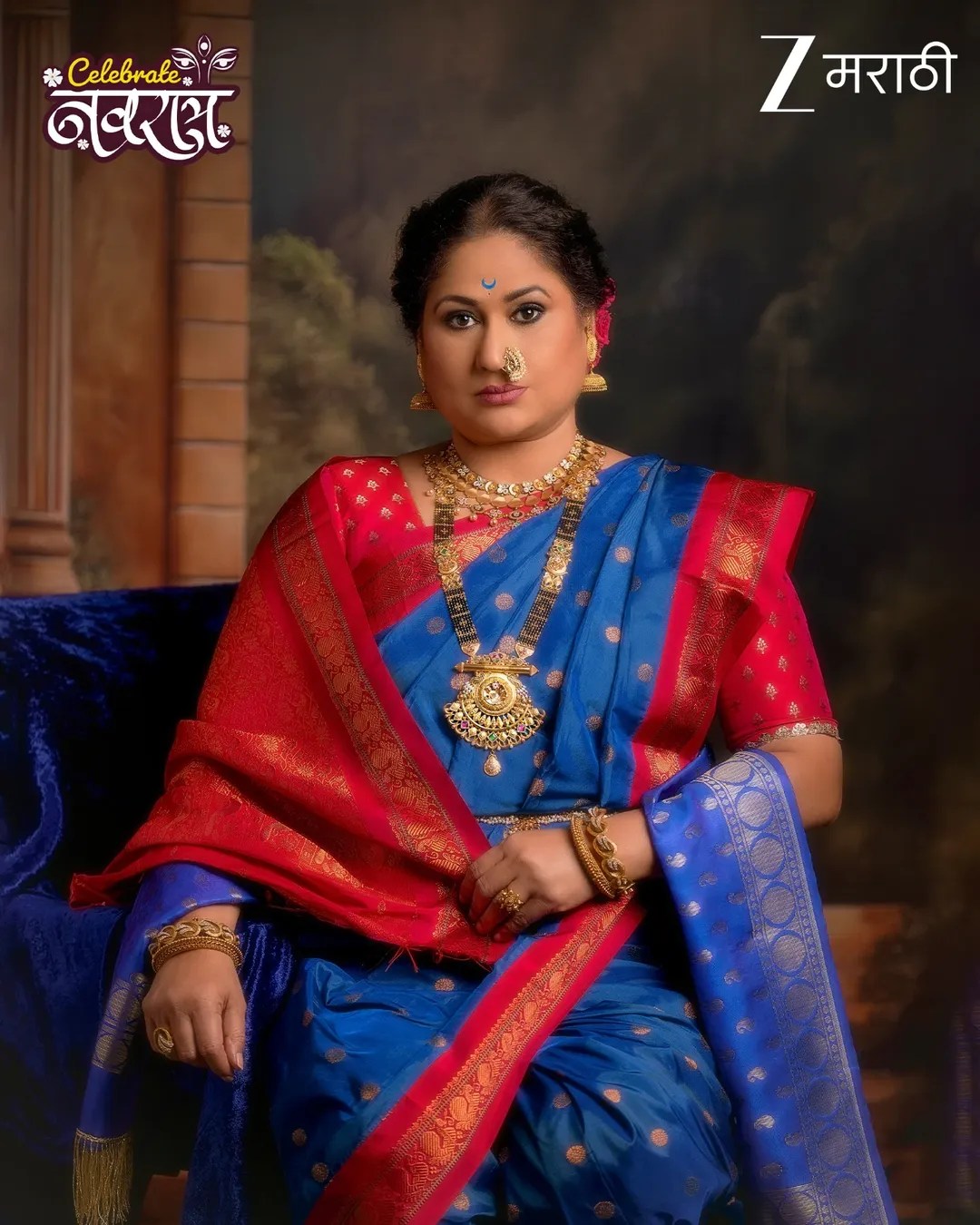 Harshada Khanvilkar Blue Nauvari Saree