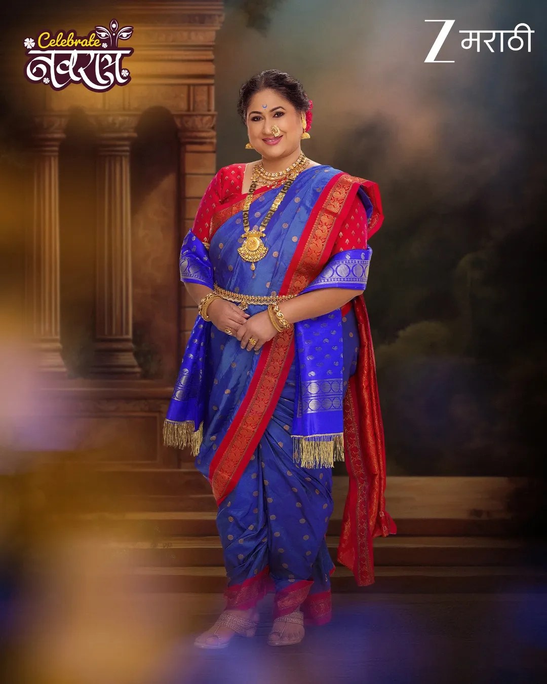 Harshada Khanvilkar Blue Nauvari Saree