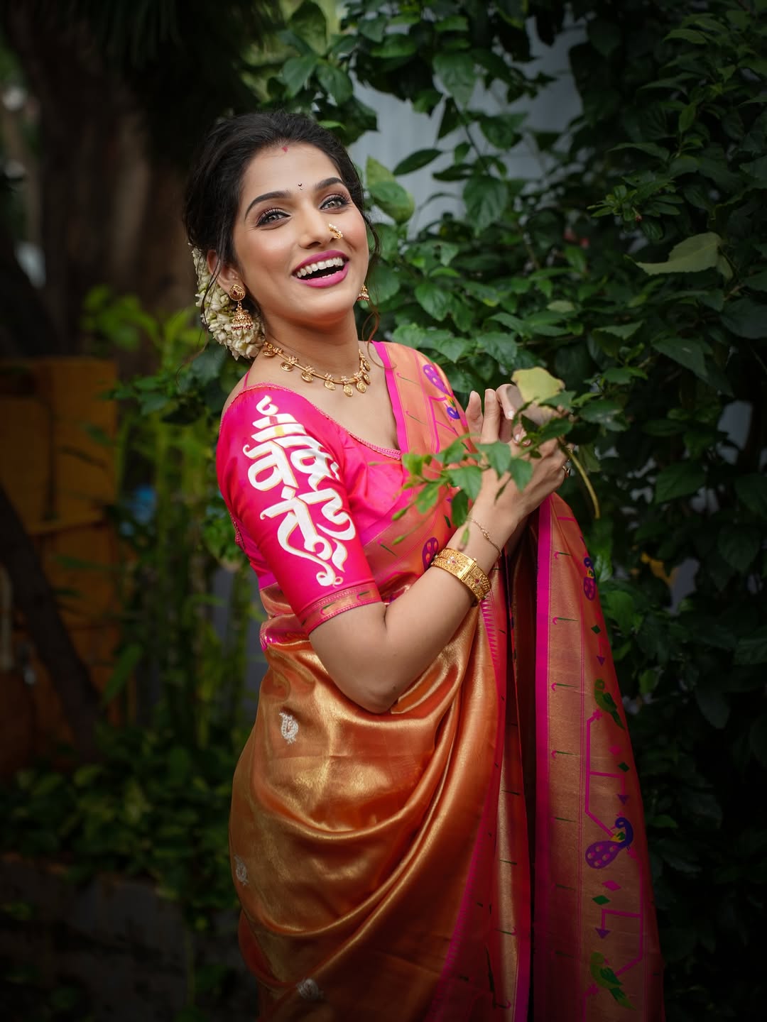 Jahnavi Killekar Orange Paithani Saree