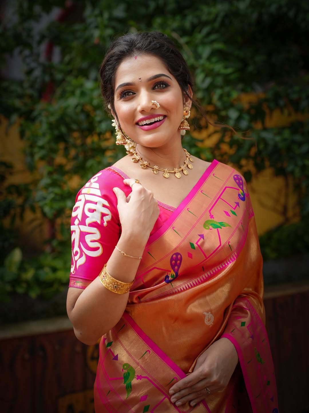 Jahnavi Killekar Orange Paithani Saree