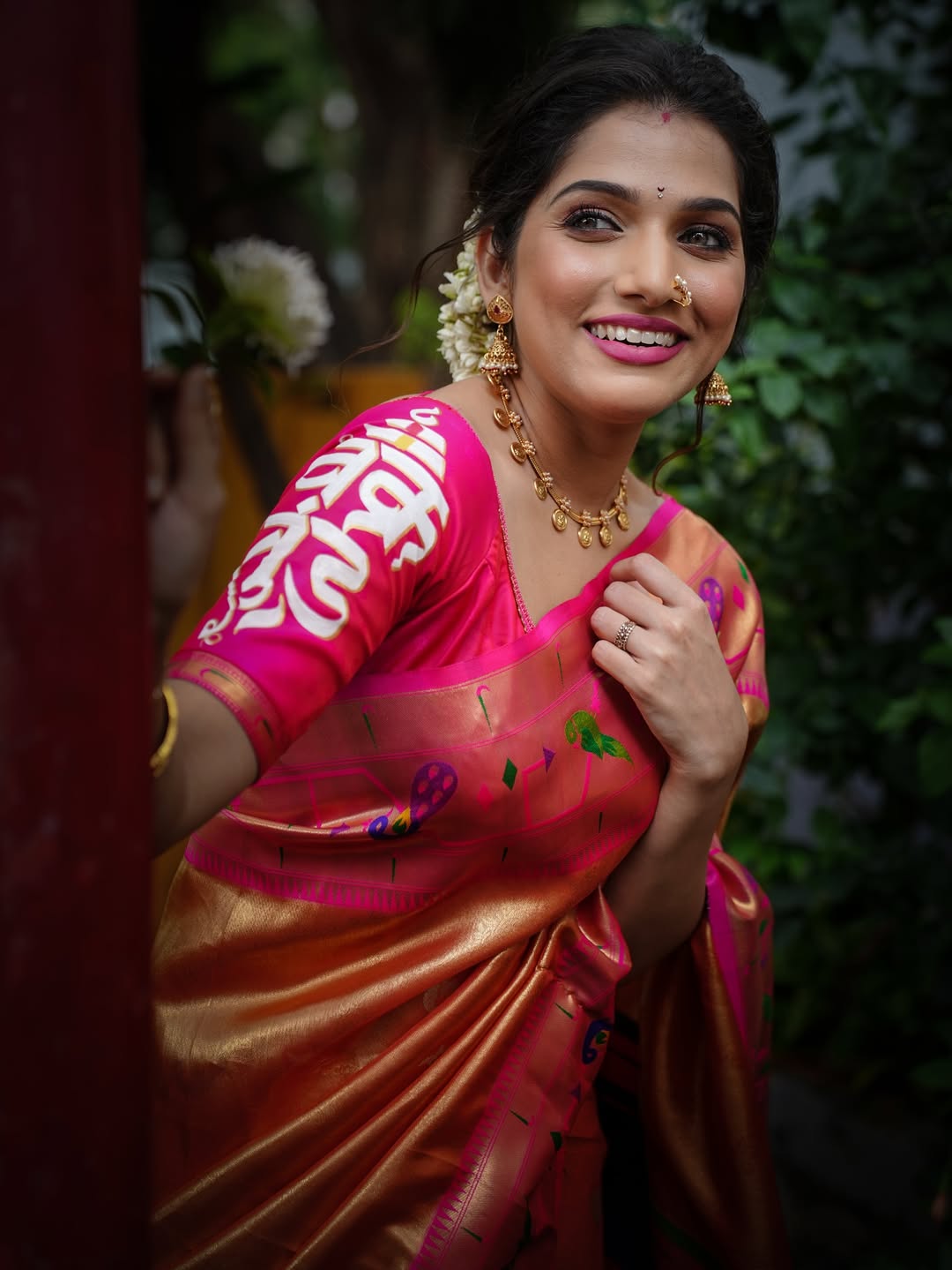 Jahnavi Killekar Orange Paithani Saree