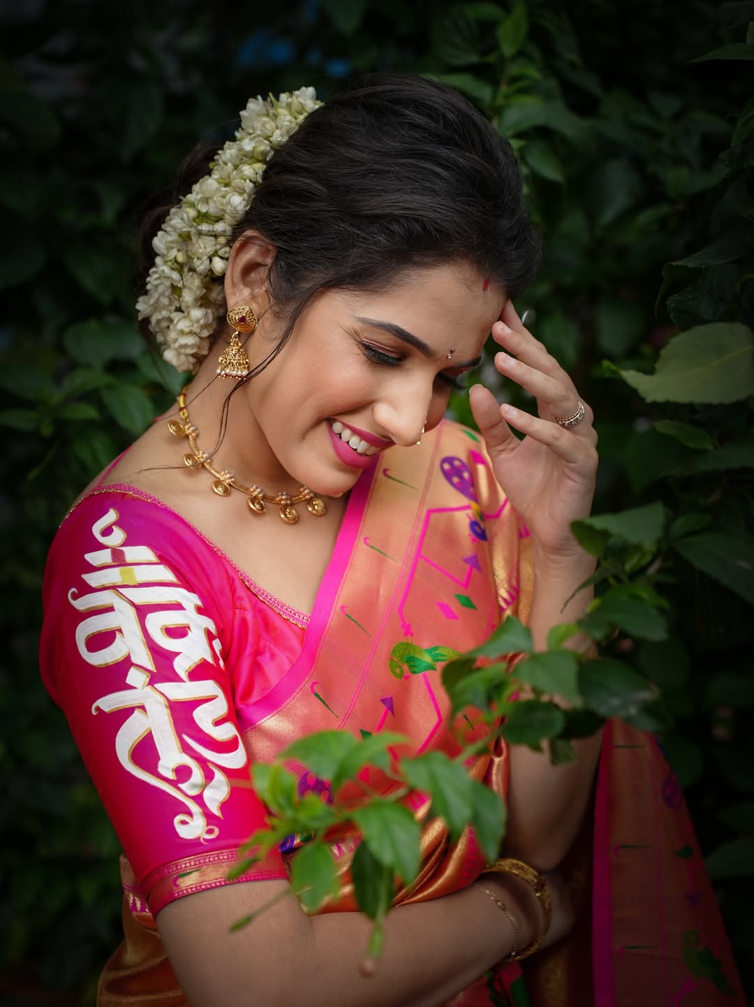 Jahnavi Killekar Orange Paithani Saree