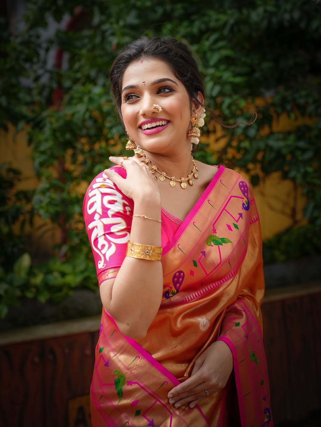 Jahnavi Killekar Orange Paithani Saree