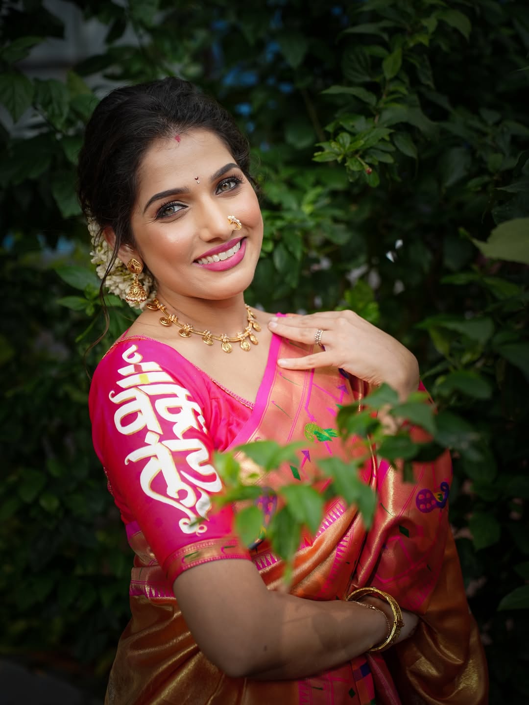 Jahnavi Killekar Orange Paithani Saree