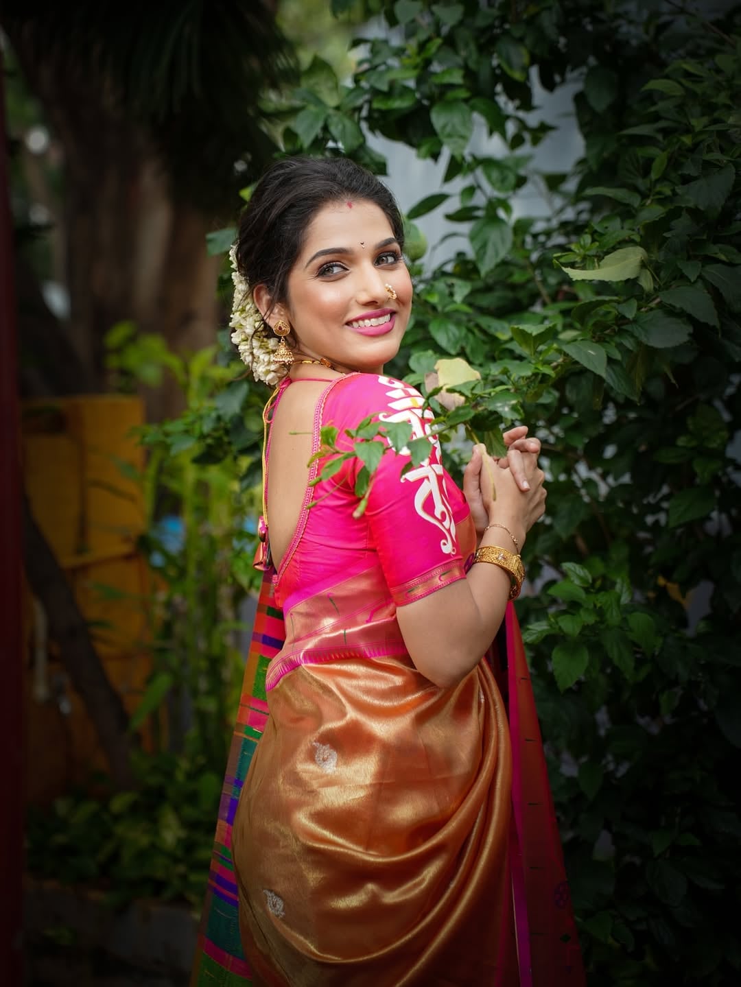 Jahnavi Killekar Orange Paithani Saree