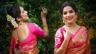 Jahnavi Killekar Orange Paithani Saree