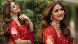 Photos: ‘वेड’ फेम जिया शंकरचा लाल डिझायनर साडीतील खास लूक चर्चेत