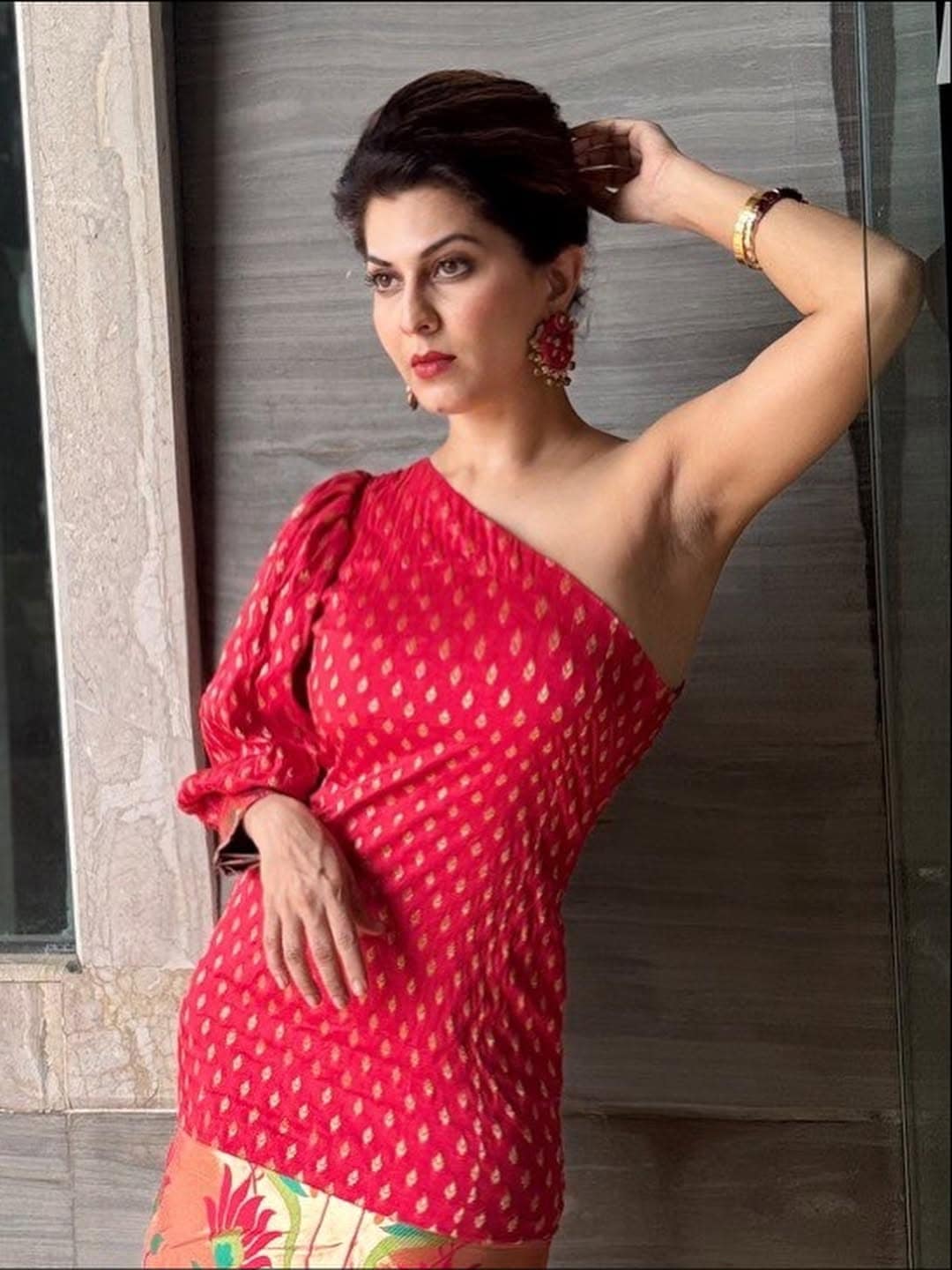 Madhavi Nimkar Red Paithani Dress
