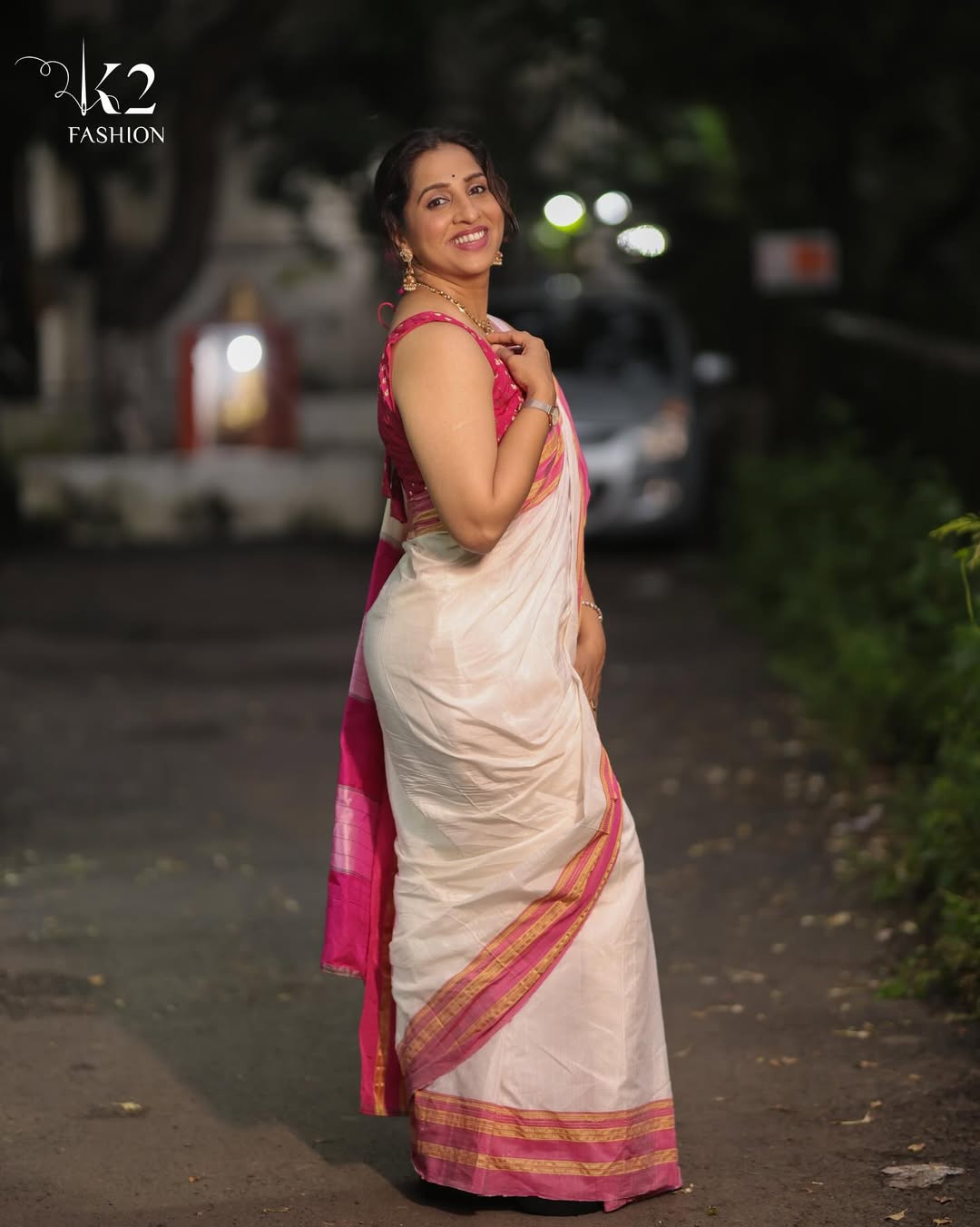 Madhurani Gokhale Navratri White Irkal Saree