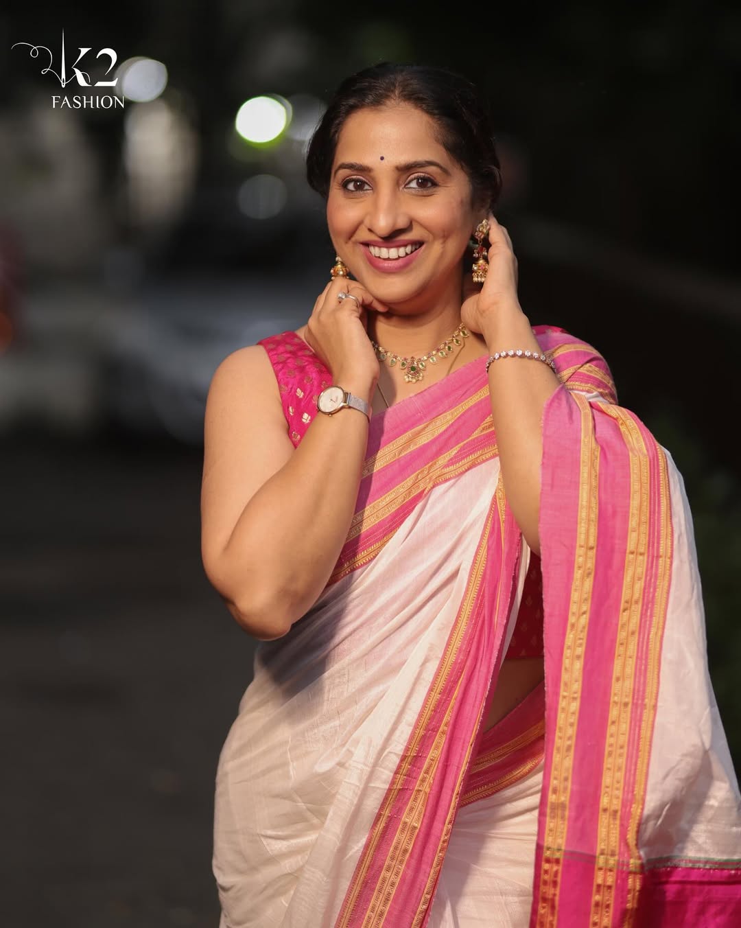 Madhurani Gokhale Navratri White Irkal Saree