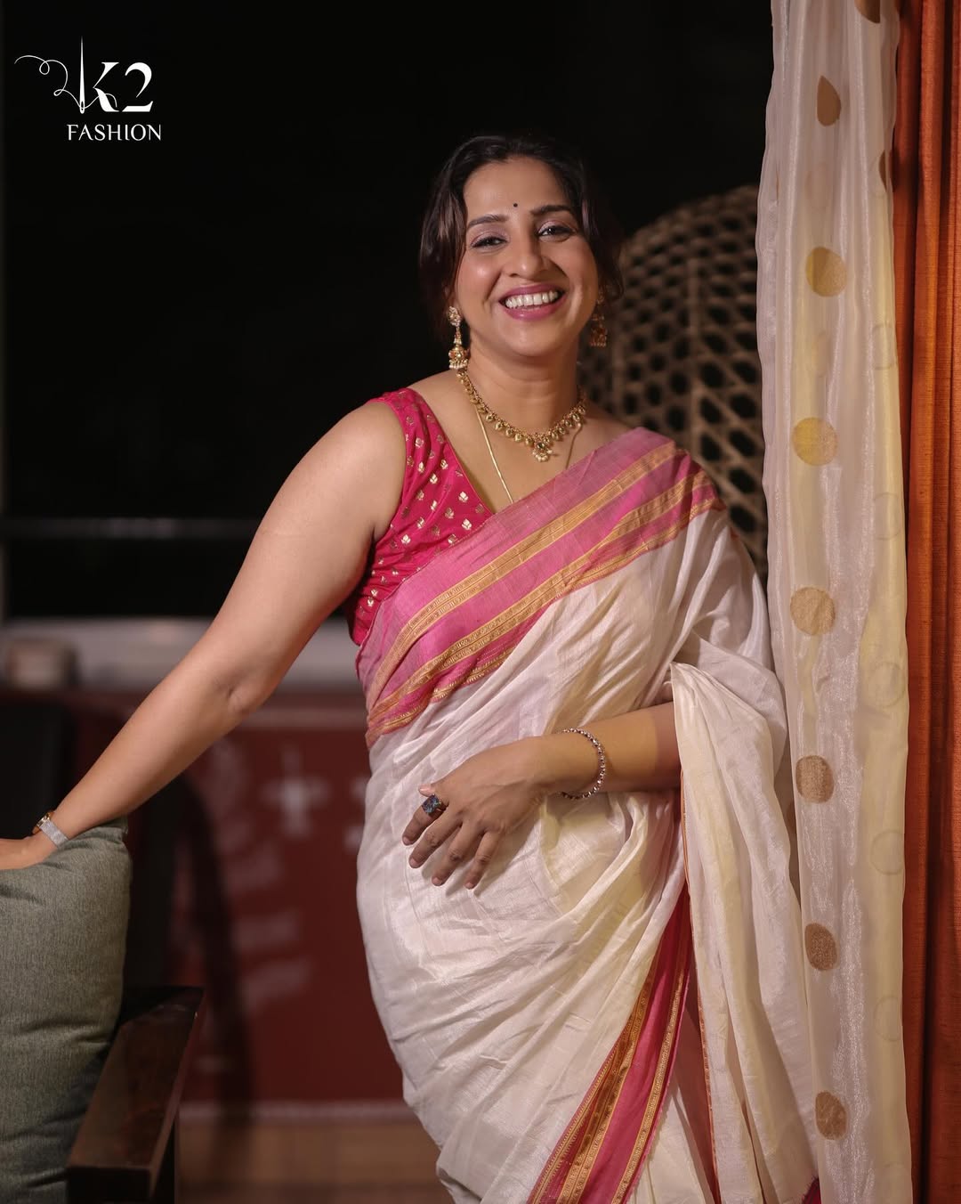 Madhurani Gokhale Navratri White Irkal Saree