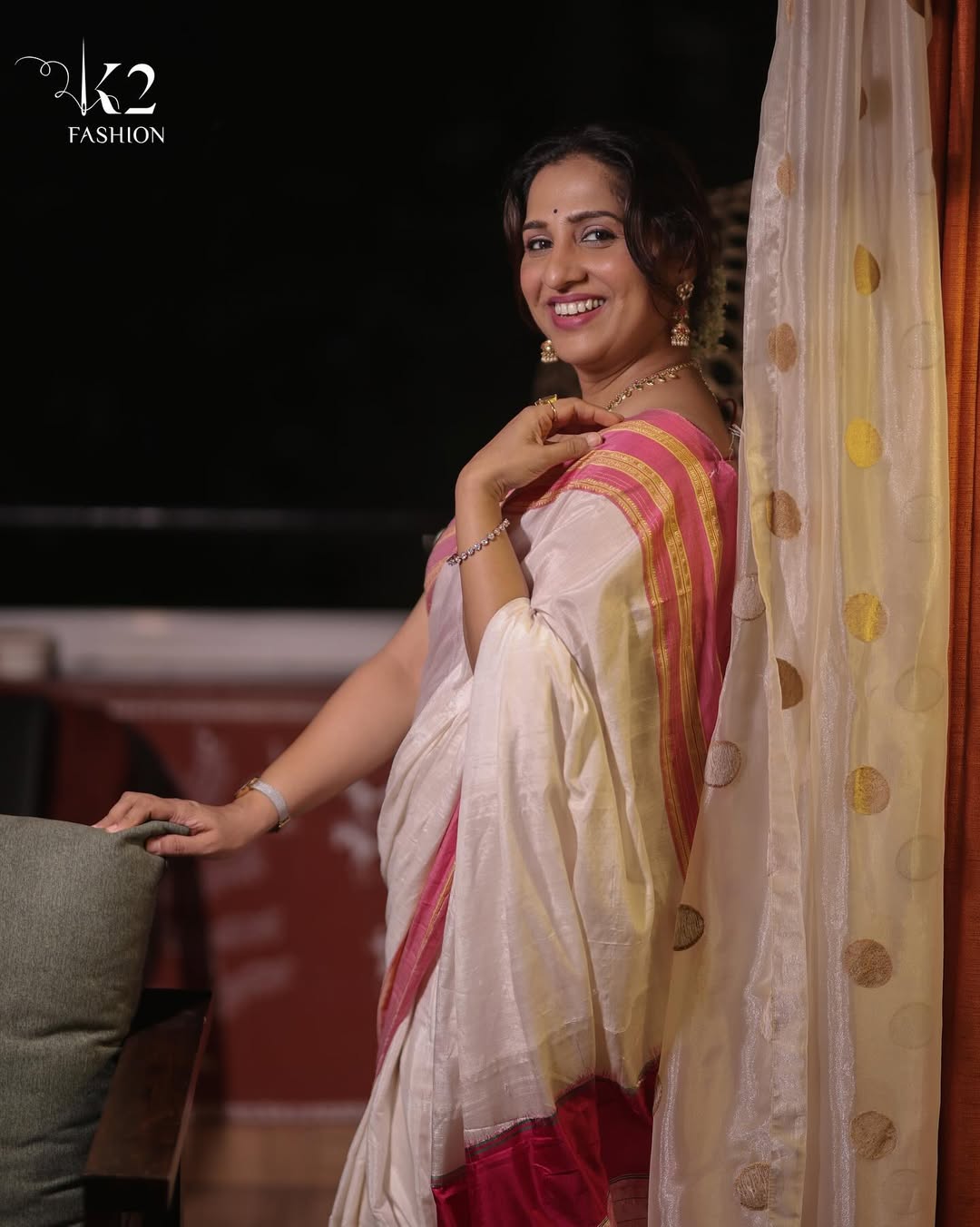 Madhurani Gokhale Navratri White Irkal Saree