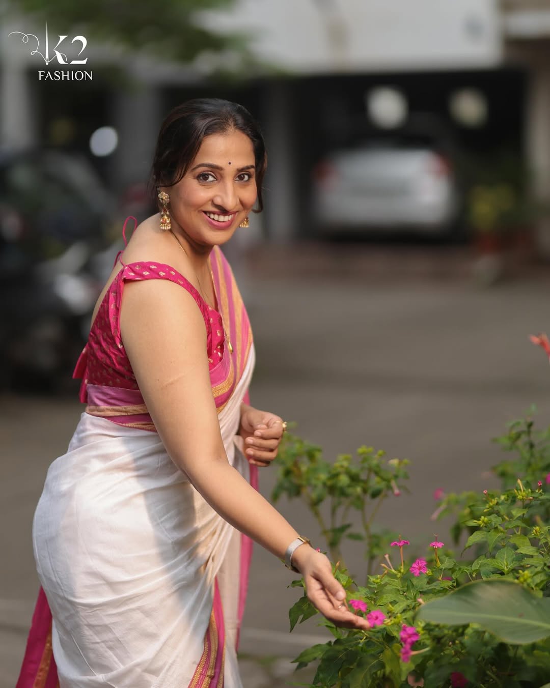 Madhurani Gokhale Navratri White Irkal Saree