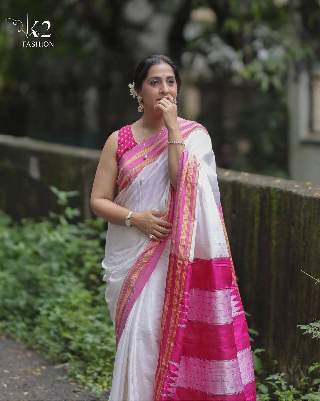 Madhurani Gokhale Navratri White Irkal Saree