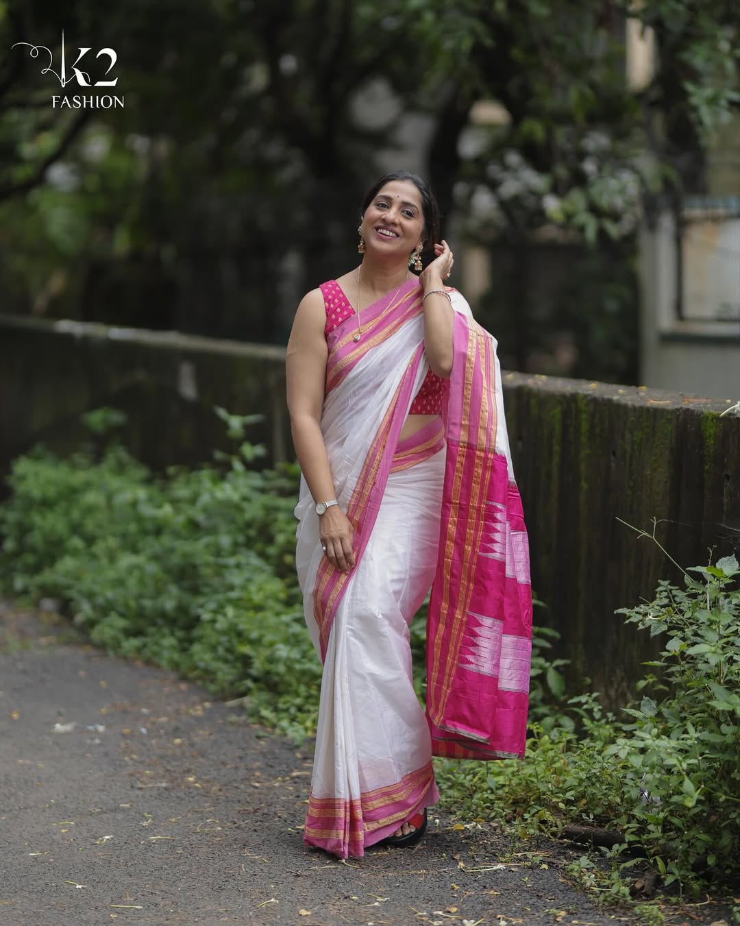 Madhurani Gokhale Navratri White Irkal Saree