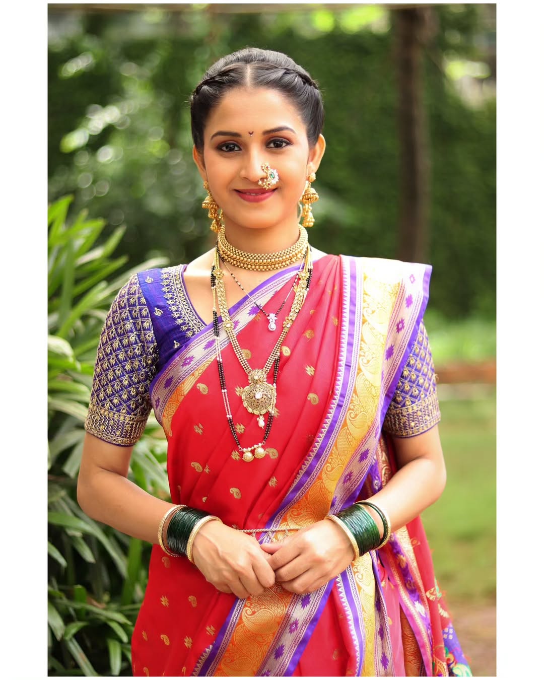 Mahima Mhatre Red Nauvari Saree Look