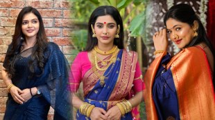 Navratri 2025 Marathi Actress Blue Saree