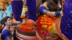 Photos : पारंपरिक नारंगी साडीमध्ये माधवी निमकरने घेतलं लालबागच्या राजाच दर्शन, पहा फोटो