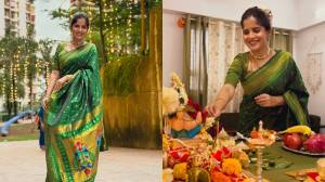 Photos: गणेशोत्सवात हिरव्या रेशमी पैठणीत खुलला अमृता देशमुखचा पारंपरिक अंदाज