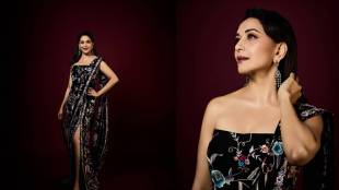 madhuri dixit black saree look