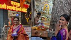 Photos : निळ्या रंगाच्या पारंपरिक साडीमध्ये रेश्मा शिंदेने घेतले अक्कलकोट येथे स्वामी समर्थांचे दर्शन