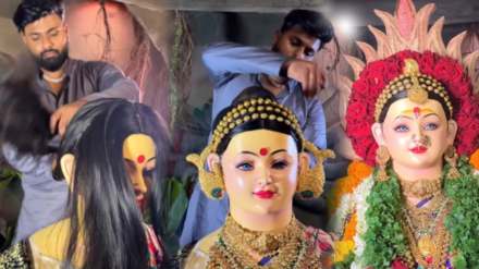 Makeup artist did the beautiful makeup of the goddess durga