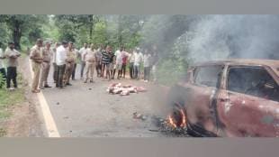 car set fire tilari ghat on Belgaum dodamarg goa road beef transport