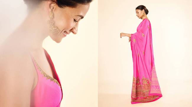 alia bhatt pink saree traditional photoshoot