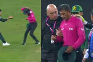 Asia Cup 2025 Pakistan wicket keeper misjudge throw Sri Lankan umpire
