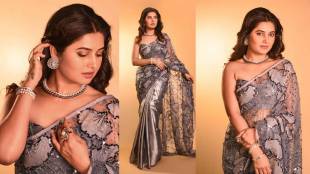 Prajakta mali shared beautiful gray color saree photoshoot