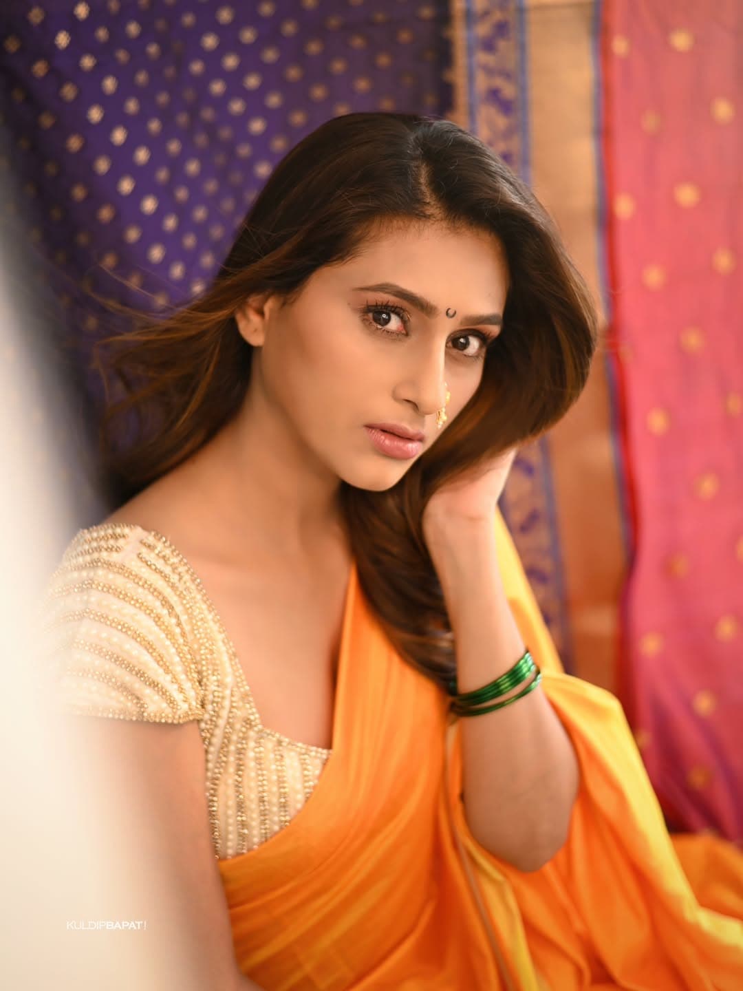 Reshma Shinde in orange color saree beautiful look