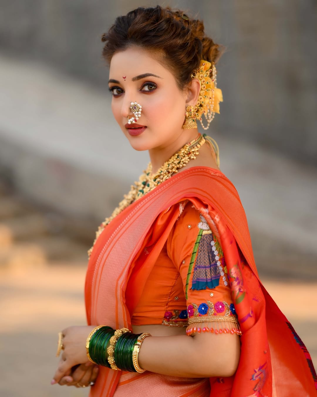 Rupali Bhosle Blue Saree Peacock Blouse Look