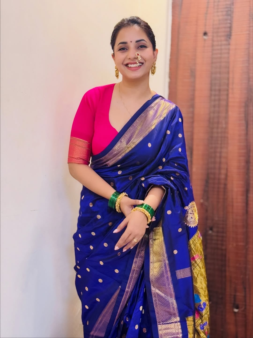 Sayali Sanjeev Blue Paithani Saree Look