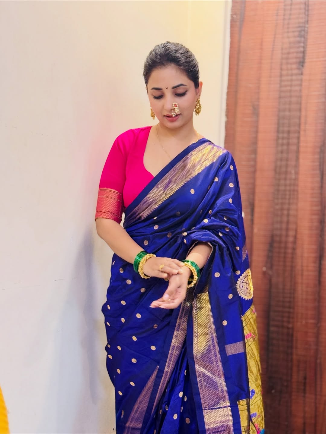 Sayali Sanjeev Blue Paithani Saree Look