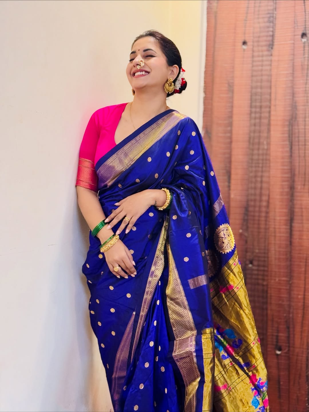 Sayali Sanjeev Blue Paithani Saree Look