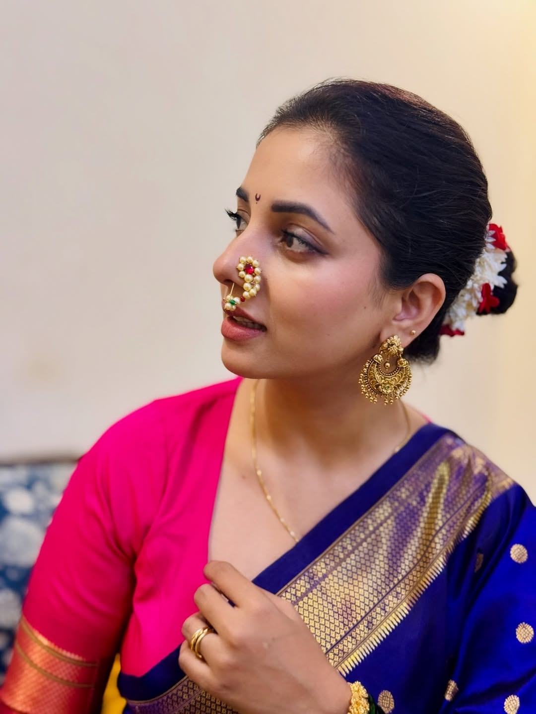Sayali Sanjeev Blue Paithani Saree Look