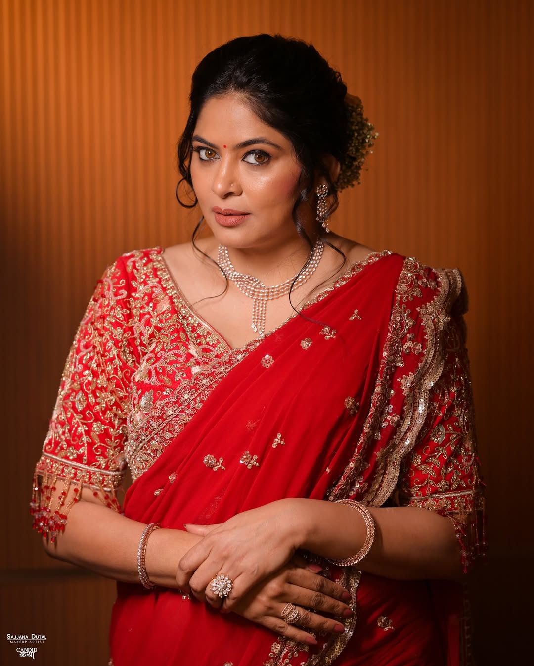 Shweta Shinde Red Designer Saree Look Navratri 2025
