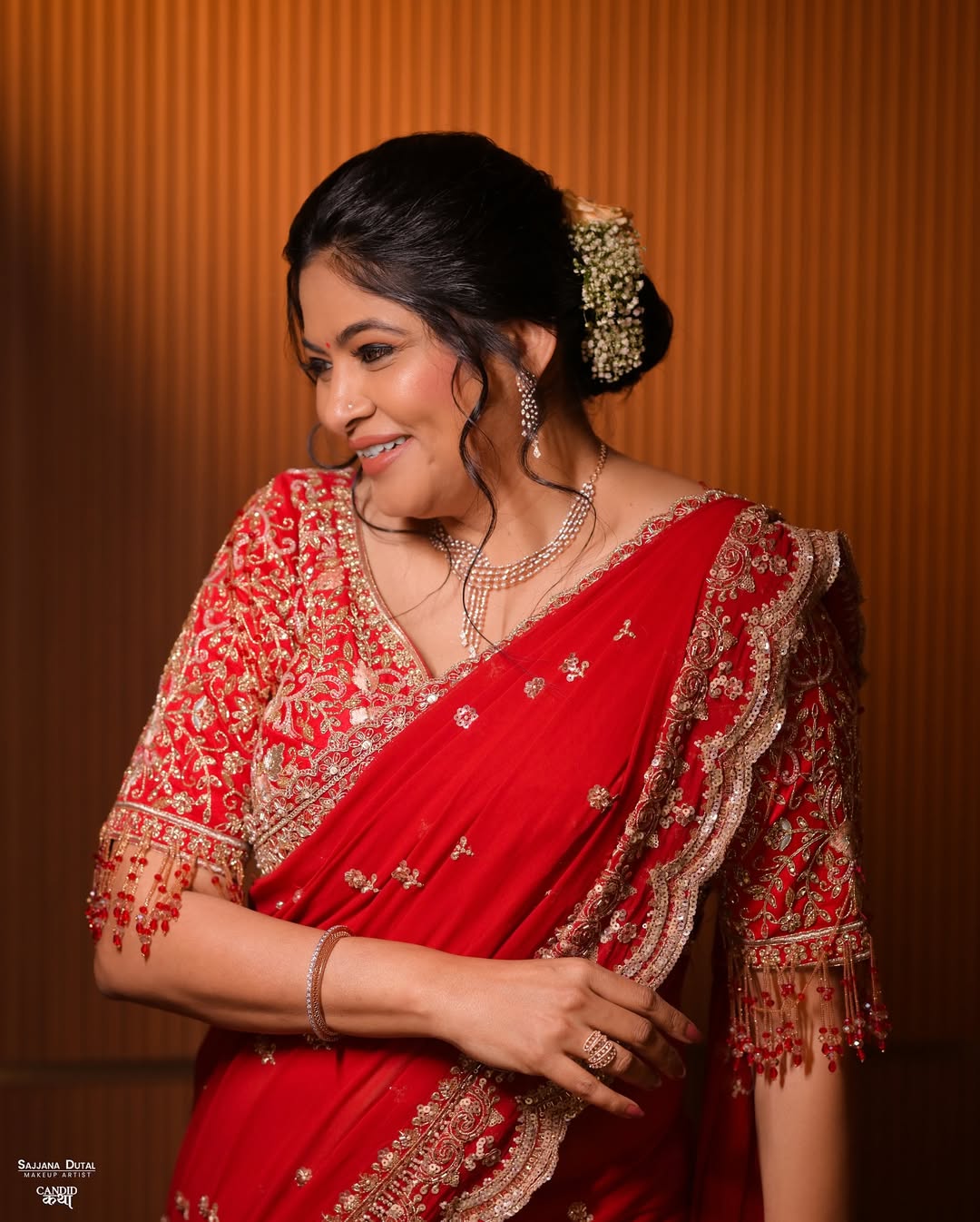 Shweta Shinde Red Designer Saree Look Navratri 2025