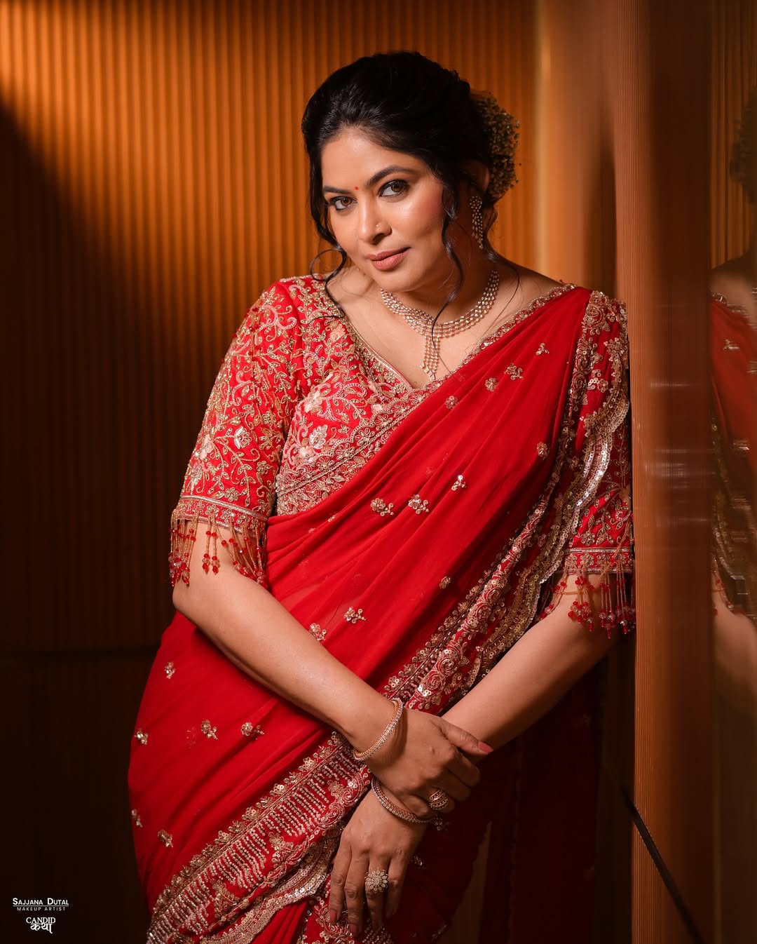 Shweta Shinde Red Designer Saree Look Navratri 2025