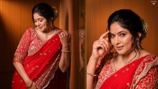 Shweta Shinde Red Designer Saree Look Navratri 2025