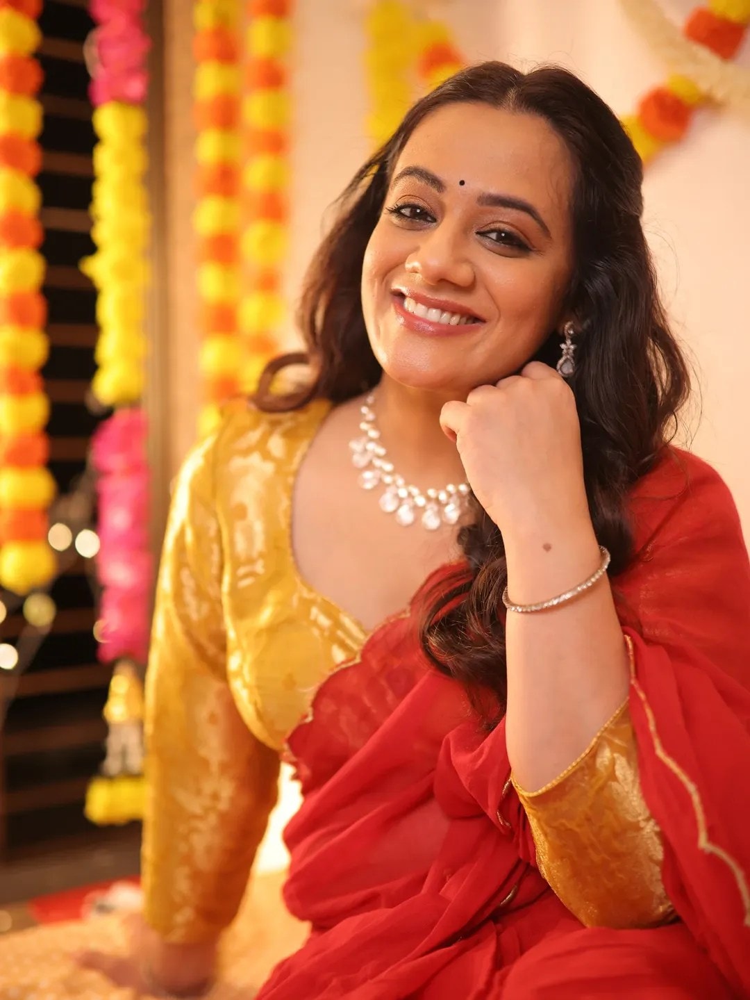 Spruha Joshi Pink Anarkali Dress Look