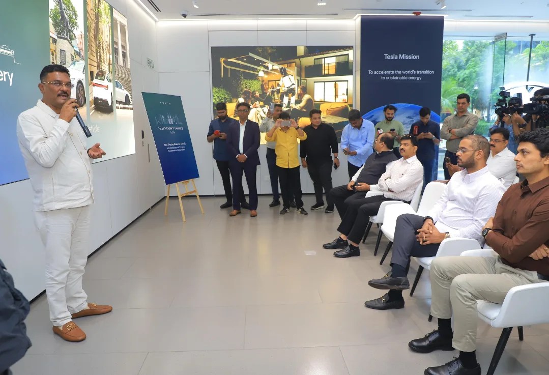 Tesla india, Tesla Model Y, Tesla Model Y first delivery Pratap sarnaik