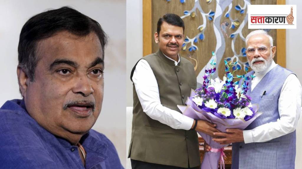 केंद्रीय मंत्री नितीन गडकरी, मुख्यमंत्री देवेंद्र फडणवीस आणि पंतप्रधान नरेंद्र मोदी.