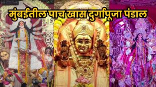 Grand Durga Pooja pandal in Mumbai decorated with lights