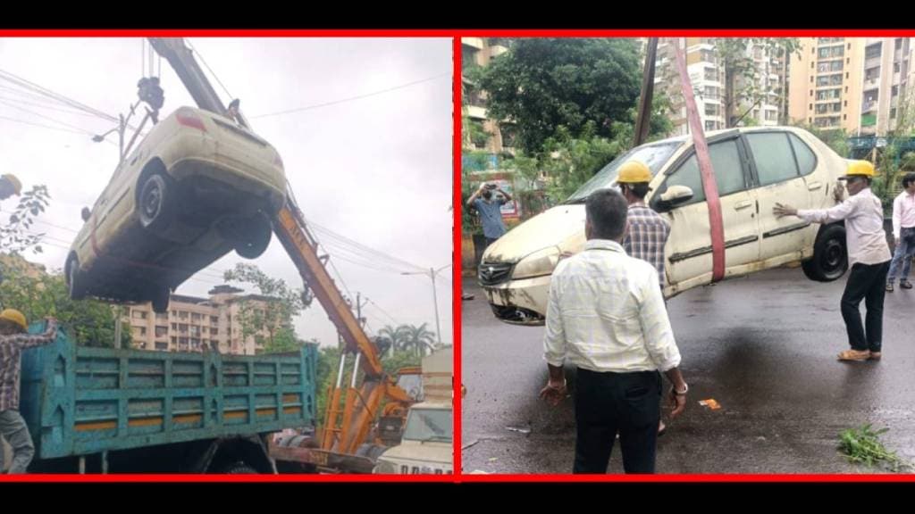 Scrap vehicles being picked up from the Khambalpada area.