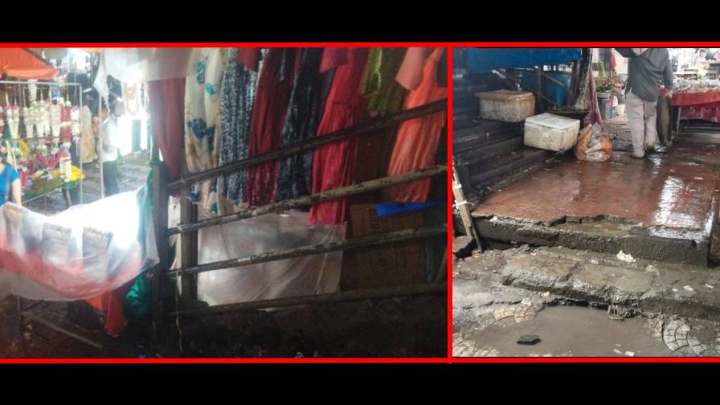 A hawker doing business by blocking the stairs in Ursekarwadi, Dombivli